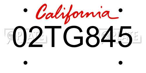 02TG845 California License Plate