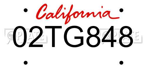 02TG848 California License Plate