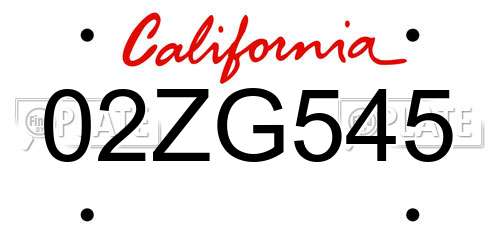 02ZG545 California License Plate
