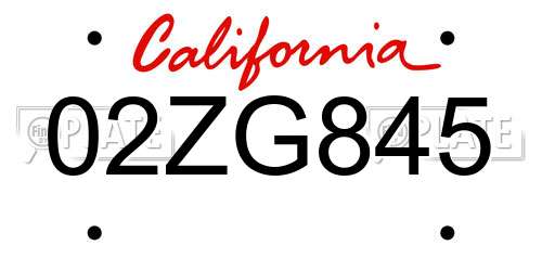 02ZG845 California License Plate