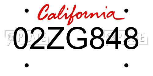 02ZG848 California License Plate