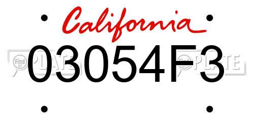 03054F3 California License Plate