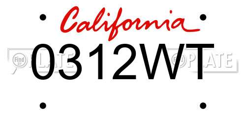 0312WT California License Plate