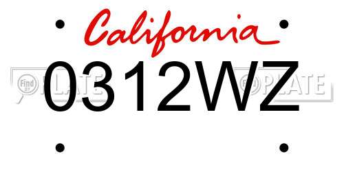 0312WZ California License Plate