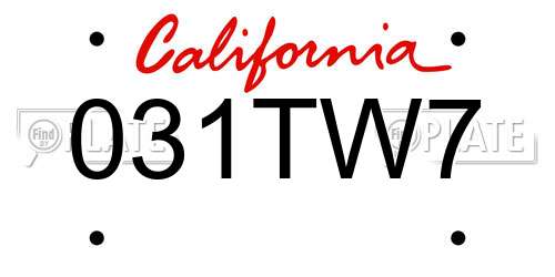 031TW7 California License Plate
