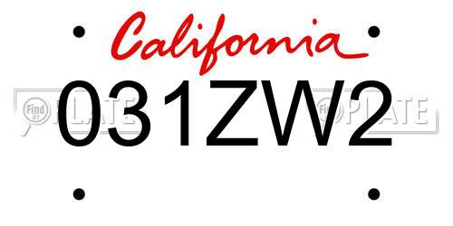031ZW2 California License Plate