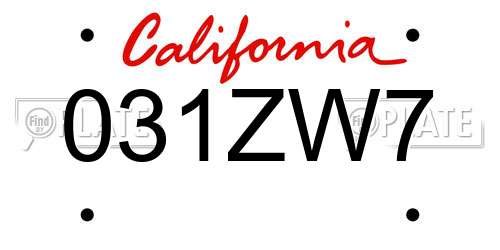031ZW7 California License Plate