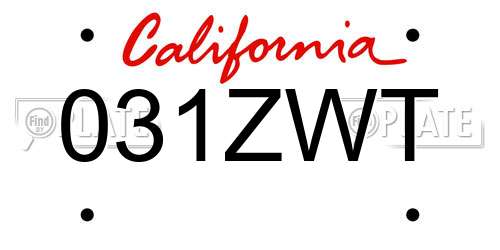 031ZWT California License Plate