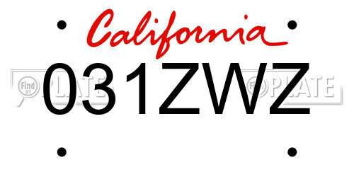 031ZWZ California License Plate