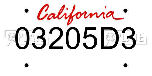03205D3 California License Plate