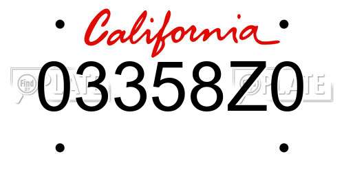 03358Z0 California License Plate