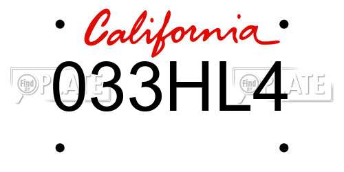 033HL4 California License Plate