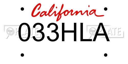 033HLA California License Plate