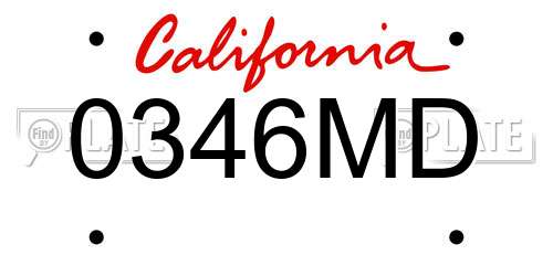 0346MD California License Plate
