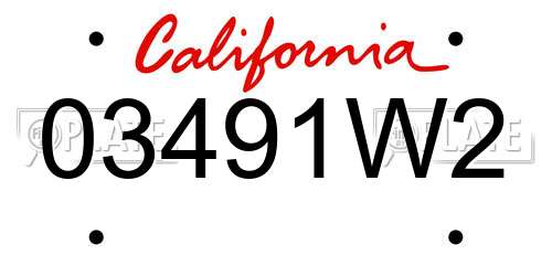 03491W2 California License Plate