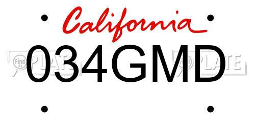 034GMD California License Plate