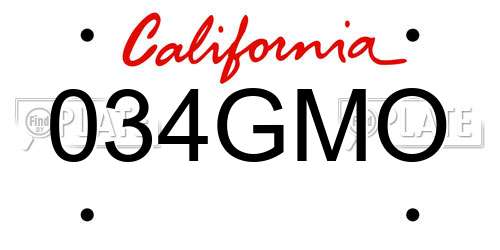 034GMO California License Plate
