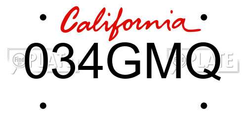 034GMQ California License Plate