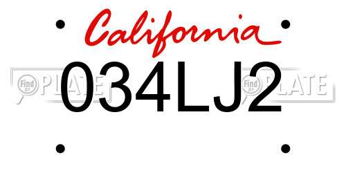 034LJ2 California License Plate