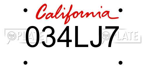 034LJ7 California License Plate