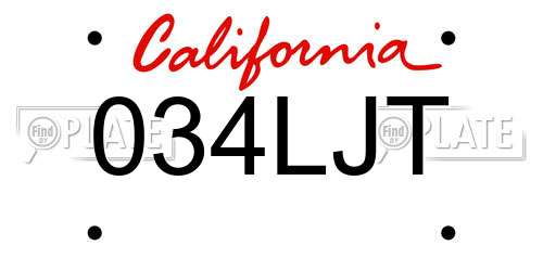 034LJT California License Plate