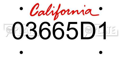 03665D1 California License Plate