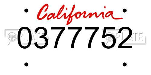 0377752 California License Plate
