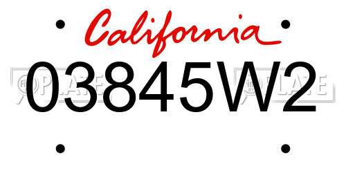 03845W2 California License Plate