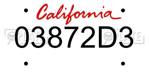 03872D3 California License Plate