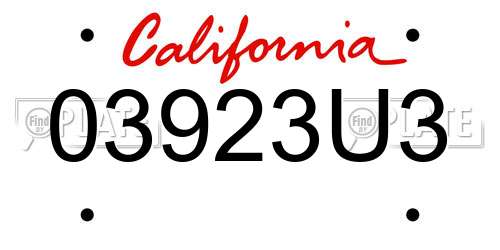 03923U3 California License Plate