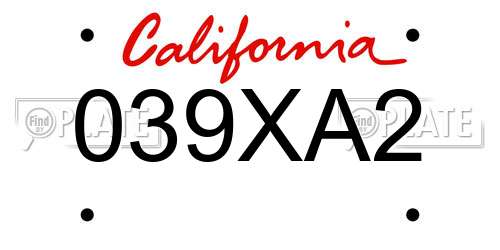 039XA2 California License Plate