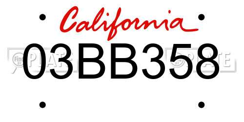 03BB358 California License Plate