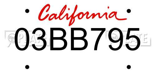 03BB795 California License Plate