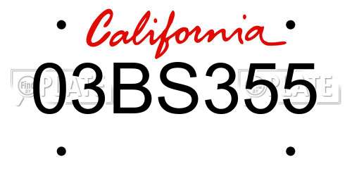 03BS355 California License Plate