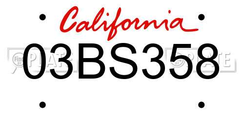 03BS358 California License Plate