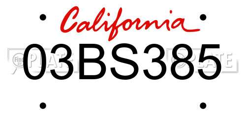 03BS385 California License Plate