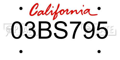 03BS795 California License Plate