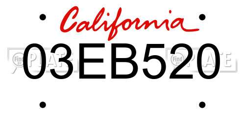 03EB520 California License Plate