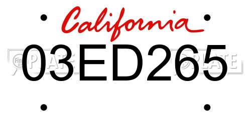 03ED265 California License Plate