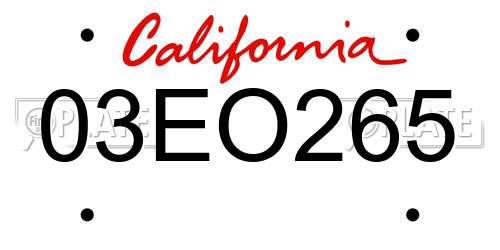03EO265 California License Plate