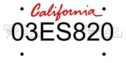 03ES820 California License Plate