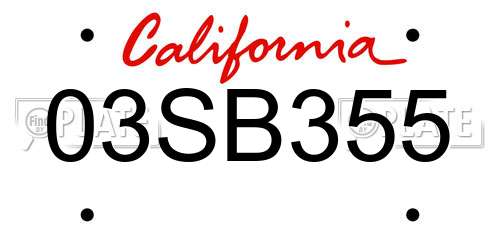 03SB355 California License Plate
