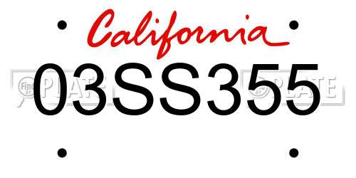 03SS355 California License Plate