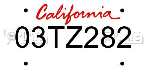 03TZ282 California License Plate