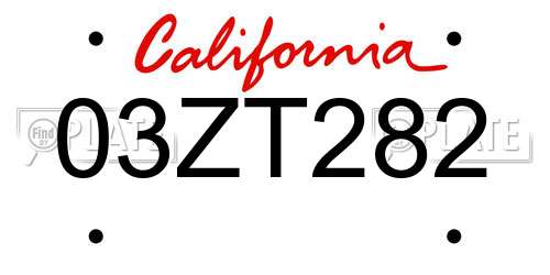 03ZT282 California License Plate