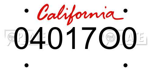 04017O0 California License Plate