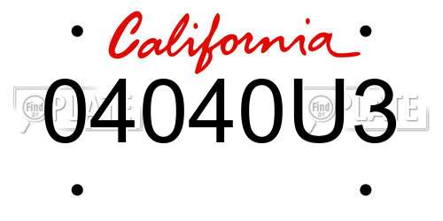 04040U3 California License Plate