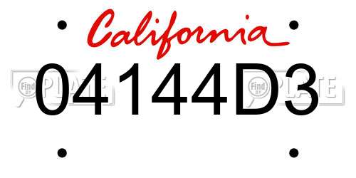 04144D3 California License Plate