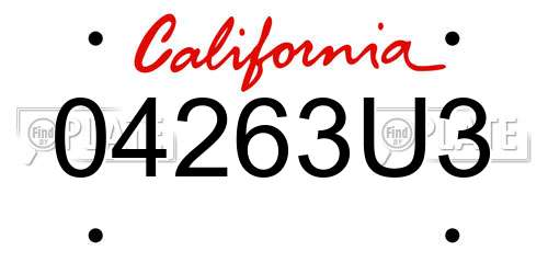 04263U3 California License Plate