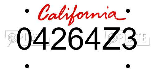 04264Z3 California License Plate